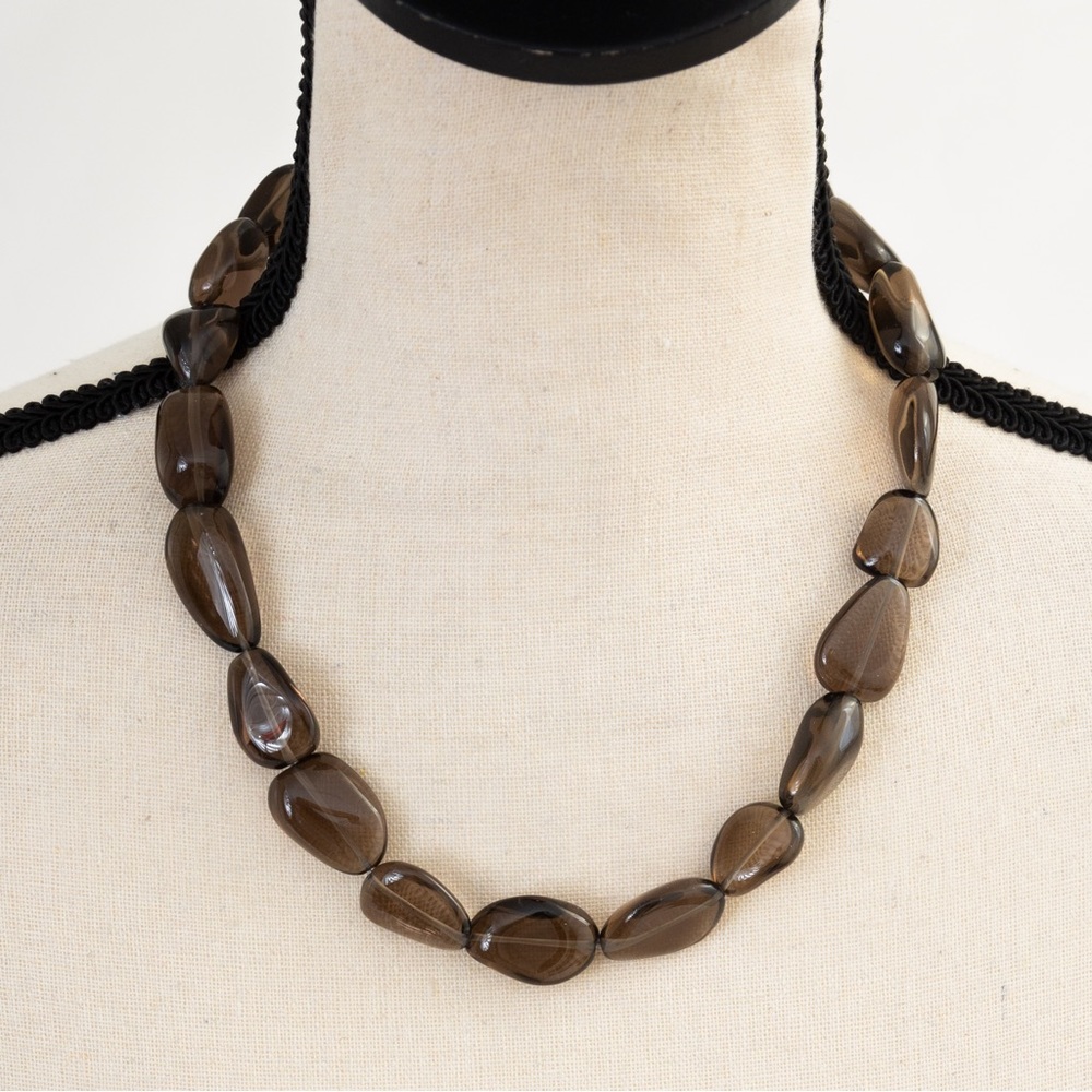 Neutral beaded smoky quartz necklace